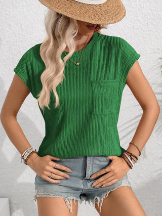 Shop Round Neck Cap Sleeve Blouse Now On Klozey Store - Trendy U.S. Premium Women Apparel & Accessories And Be Up-To-Fashion!