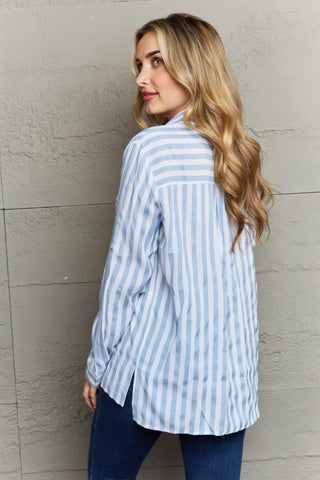 Shop Ninexis Take Your Time Collared Button Down Striped Shirt - High-Quality U.S. Made Women’s Fashion with Free & Fast Shipping