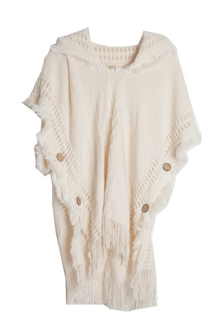 Shop Fringe Hem Hooded Poncho - High-Quality U.S. Made Women’s Fashion with Free Fast Shipping