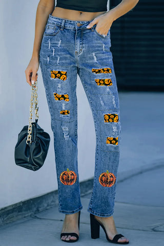 Shop Medium Pumpkin Distressed Straight Jeans - High-Quality U.S. Made Women’s Fashion with Free & Fast Shipping