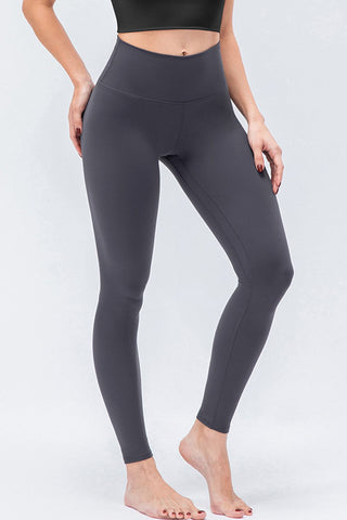 Shop Dark Gray Wide Waistband Slim Fit Active Leggings - High-Quality U.S. Made Women’s Fashion with Free & Fast Shipping