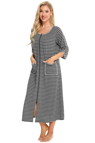 Shop Round Neck Three-Quarter Sleeve Midi Night Dress - High-Quality U.S. Made Women’s Fashion with Free & Fast Shipping