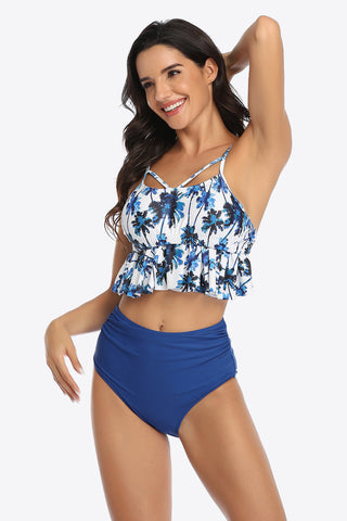 Shop Tropical Print Ruffled Two-Piece Swimsuit - High-Quality U.S. Made Women’s Fashion with Free Fast Shipping