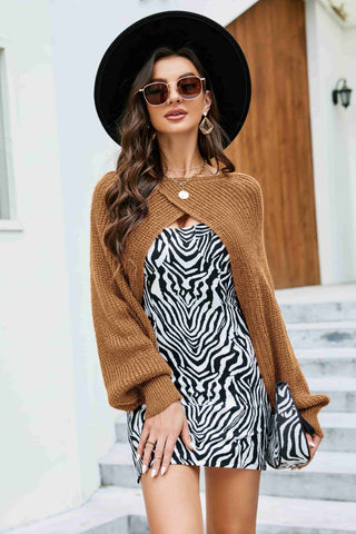 Shop Brown One Size Rib-Knit Cropped Poncho - High-Quality U.S. Made Women’s Fashion with Free & Fast Shipping