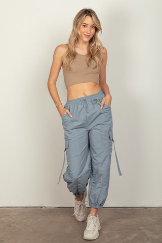 Shop VERY J Elastic Waist Woven Cargo Pants - High-Quality U.S. Made Women’s Fashion with Free & Fast Shipping