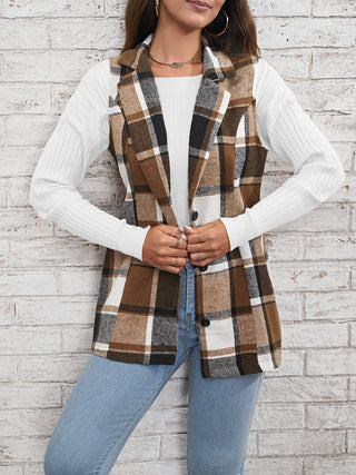 Shop Plaid Button Down Vest Coat - High-Quality U.S. Made Women’s Fashion with Free & Fast Shipping