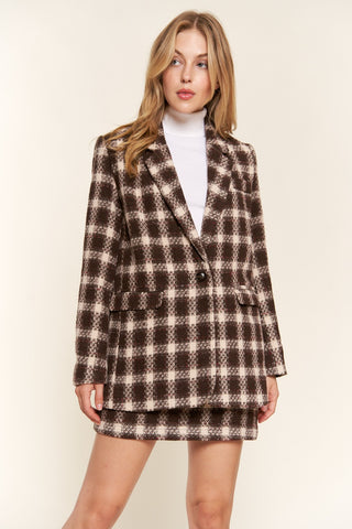 Shop And The Why Full Size Plaid Brushed One Button Blazer - High-Quality U.S. Made Women’s Fashion with Free & Fast Shipping