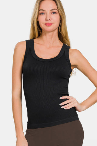 Shop Zenana 2 Way Neckline Washed Ribbed Tank - High-Quality U.S. Made Women’s Fashion with Free Fast Shipping