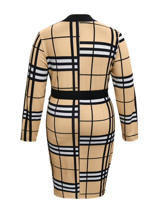 Shop Plus Size Plaid V-Neck Long Sleeve Wrap Dress - High-Quality U.S. Made Women’s Fashion with Free & Fast Shipping