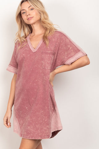 Shop VERY J Short Sleeve V-Neck Tee Dress - High-Quality U.S. Made Women’s Fashion with Free & Fast Shipping