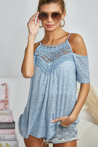 Shop BiBi Front Crochet Lace Adjustable Strap Top - High-Quality U.S. Made Women’s Fashion with Free & Fast Shipping