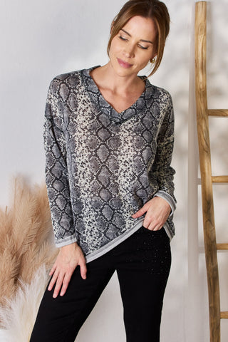 Shop Hailey & Co Full Size Snakeskin V-Neck Long Sleeve Top - High-Quality U.S. Made Women’s Fashion with Free & Fast Shipping