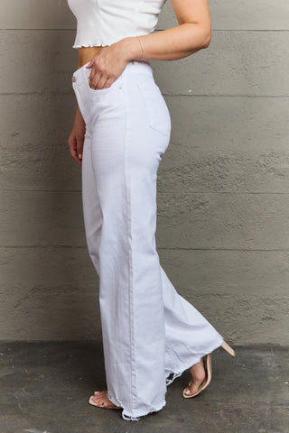 Shop RISEN Raelene Full Size High Waist Wide Leg Jeans in White - High-Quality U.S. Made Women’s Fashion with Free & Fast Shipping