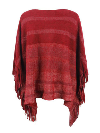 Shop Striped Boat Neck Poncho with Fringes - High-Quality U.S. Made Women’s Fashion with Free & Fast Shipping