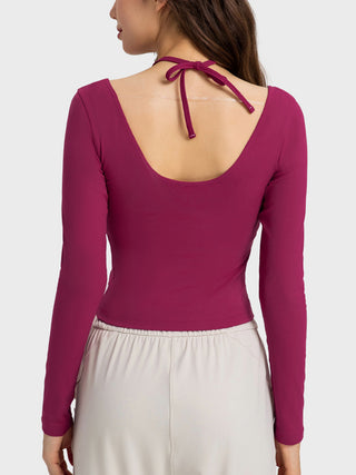 Shop Millennia Halter Neck Long Sleeve Sporty Top - High-Quality U.S. Made Women’s Fashion with Free Fast Shipping