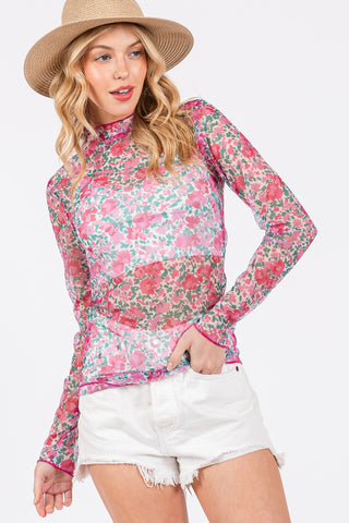 Shop SAGE + FIG Floral Mesh Long Sleeve Top - High-Quality U.S. Made Women’s Fashion with Free & Fast Shipping