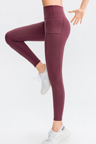 Shop Wide Waistband Slim Fit Long Sports Pants with Pocket - High-Quality U.S. Made Women’s Fashion with Free & Fast Shipping