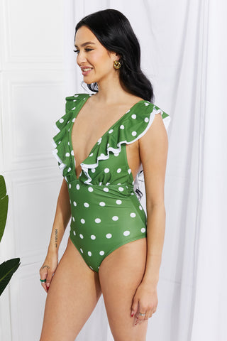 Shop Marina West Swim Moonlit Dip Ruffle Plunge Swimsuit in Mid Green - High-Quality U.S. Made Women’s Fashion with Free Fast Shipping