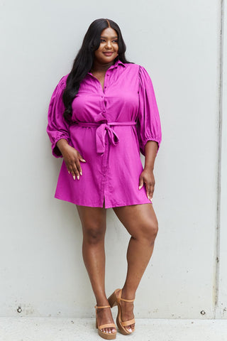 Shop Jade By Jane Hello Darling Full Size Half Sleeve Belted Mini Dress in Magenta - High-Quality U.S. Made Women’s Fashion with Free & Fast Shipping