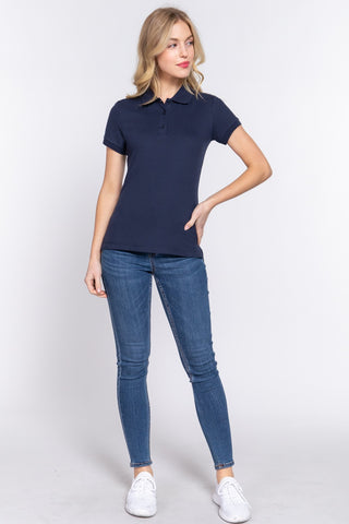 Shop ACTIVE BASIC Full Size Classic Short Sleeve Polo Top - High-Quality U.S. Made Women’s Fashion with Free & Fast Shipping