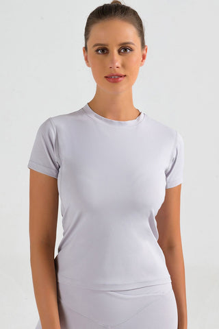 Shop Lavender Round Neck Short Sleeve Sports T-Shirt - High-Quality U.S. Made Women’s Fashion with Free & Fast Shipping