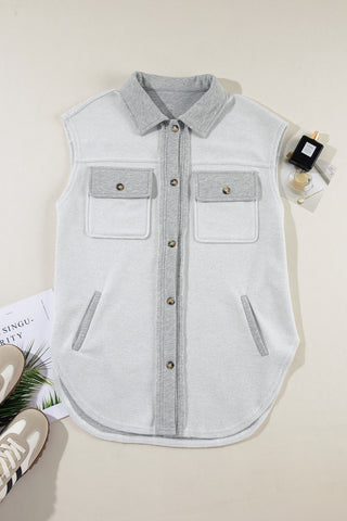 Shop Pocketed Button Up Collared Neck Vest - High-Quality U.S. Made Women’s Fashion with Free Fast Shipping