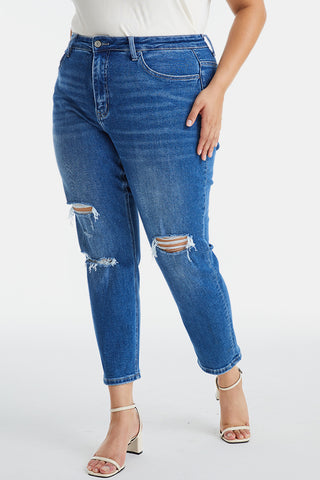 Shop BAYEAS Full Size Distressed High Waist Mom Jeans - High-Quality U.S. Made Women’s Fashion with Free Fast Shipping