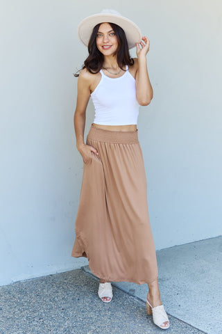 Shop Doublju Comfort Princess Full Size High Waist Scoop Hem Maxi Skirt in Tan - High-Quality U.S. Made Women’s Fashion with Free & Fast Shipping