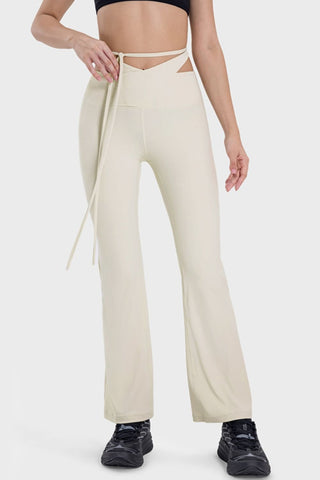 Shop Beige Tied Mid-Rise Waist Active Pants - High-Quality U.S. Made Women’s Fashion with Free & Fast Shipping