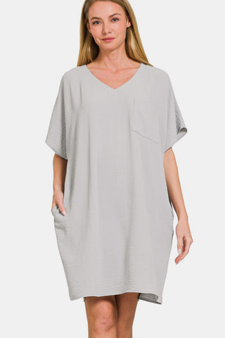 Shop Zenana V-Neck Tee Dress with Pockets - High-Quality U.S. Made Women’s Fashion with Free & Fast Shipping