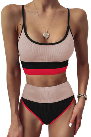 Shop Dust Storm Color Block Spaghetti Strap Two-Piece Swim Set - High-Quality U.S. Made Women’s Fashion with Free & Fast Shipping