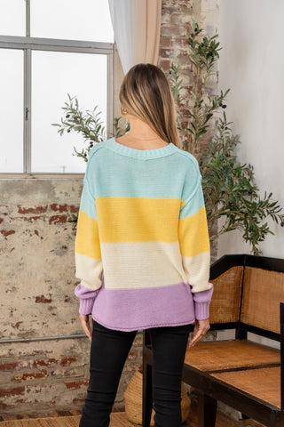 Shop Sew In Love Full Size Color Block Exposed Seam Sweater - High-Quality U.S. Made Women’s Fashion with Free & Fast Shipping