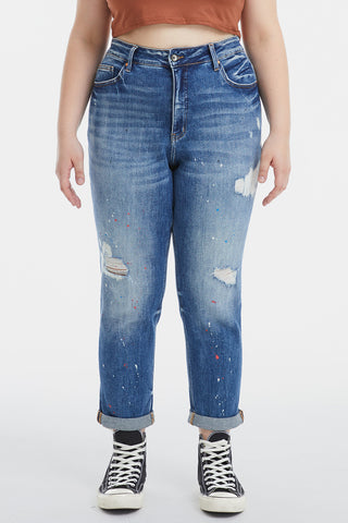 Shop BAYEAS Full Size High Waist Distressed Paint Splatter Pattern Jeans - High-Quality U.S. Made Women’s Fashion with Free & Fast Shipping