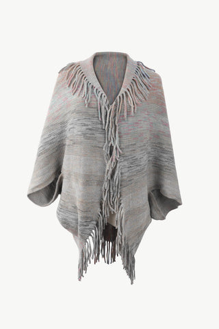 Shop Multicolored Fringe Trim Poncho - High-Quality U.S. Made Women’s Fashion with Free Fast Shipping