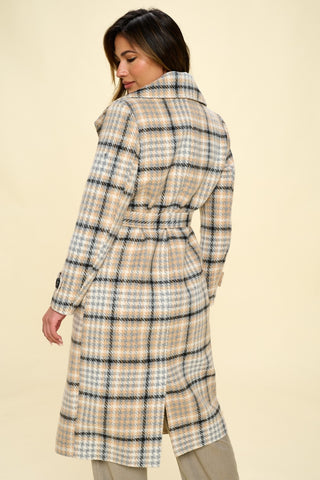 Shop Coalition LA Double-Breasted Plaid Coat with Belt - High-Quality U.S. Made Women’s Fashion with Free Fast Shipping