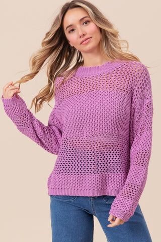 Shop BiBi Openwork Long Sleeve Knit Top - High-Quality U.S. Made Women’s Fashion with Free & Fast Shipping