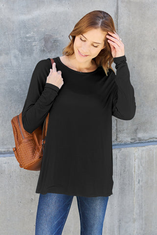 Shop Black Basic Bae Full Size Round Neck Dropped Shoulder T-Shirt - High-Quality U.S. Made Women’s Fashion with Free & Fast Shipping