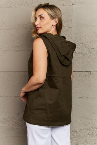 Shop Zenana More To Come Full Size Military Hooded Vest - High-Quality U.S. Made Women’s Fashion with Free Fast Shipping