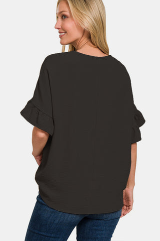 Shop Zenana V-Neck Flutter Sleeve Top - High-Quality U.S. Made Women’s Fashion with Free & Fast Shipping