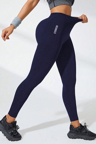 Shop Dark Blue High Waist Active Leggings - High-Quality U.S. Made Women’s Fashion with Free & Fast Shipping