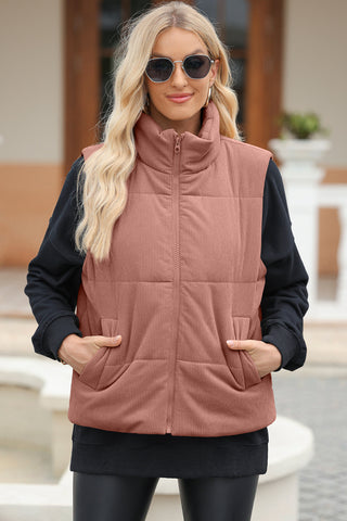 Shop Pocketed Zip Up Turtleneck Vest Coat - High-Quality U.S. Made Women’s Fashion with Free Fast Shipping