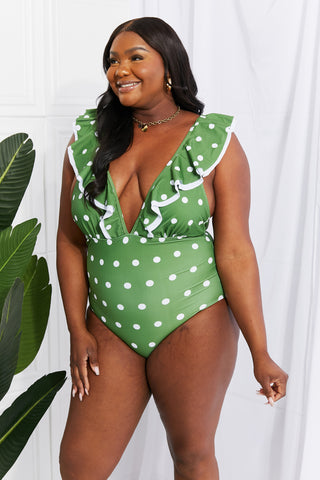 Shop Marina West Swim Moonlit Dip Ruffle Plunge Swimsuit in Mid Green - High-Quality U.S. Made Women’s Fashion with Free Fast Shipping