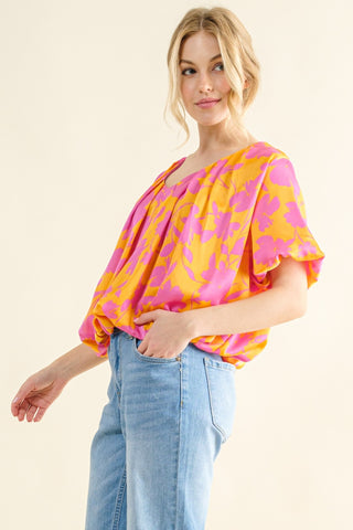 Shop And The Why Full Size Printed Satin Bubble Hem Top - High-Quality U.S. Made Women’s Fashion with Free & Fast Shipping