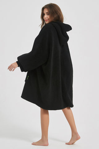 Shop Lantern Sleeve Oversized Hooded Fuzzy Lounge Dress - High-Quality U.S. Made Women’s Fashion with Free Fast Shipping