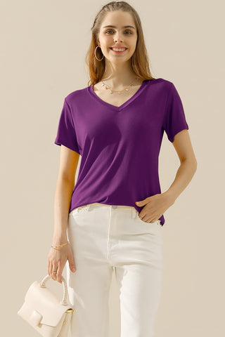 Shop Ninexis Full Size V-Neck Short Sleeve T-Shirt - High-Quality U.S. Made Women’s Fashion with Free & Fast Shipping