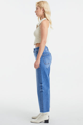 Shop BAYEAS Full Size Raw Hem High Waist Wide Leg Jeans - High-Quality U.S. Made Women’s Fashion with Free & Fast Shipping