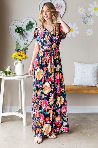 Shop Heimish Full Size Floral Surplice Tie Waist Maxi Dress - High-Quality U.S. Made Women’s Fashion with Free & Fast Shipping