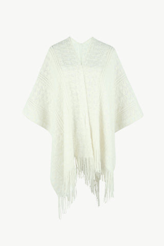 Shop Open Front Fringe Hem Poncho - High-Quality U.S. Made Women’s Fashion with Free Fast Shipping