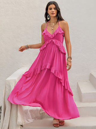 Shop Ruffled Halter Neck Maxi Dress - High-Quality U.S. Made Women’s Fashion with Free Fast Shipping