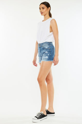 Shop Kancan Full Size High Rise Raw Hem Denim Shorts - High-Quality U.S. Made Women’s Fashion with Free & Fast Shipping